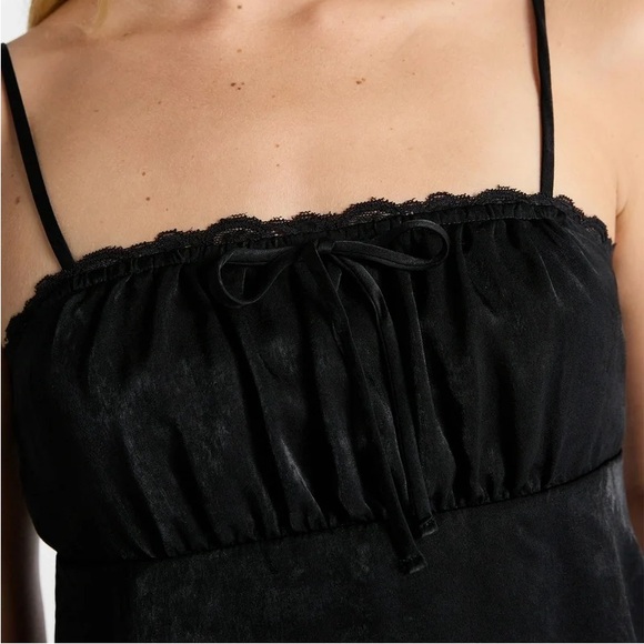 No Boundaries Black Satin Cami with Lace Trim and Tie - Picture 2 of 6